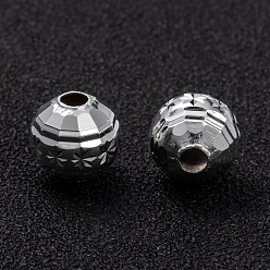 925 Sterling Silver Plated Brass Beads, Long-Lasting Plated, Faceted, Round, 925 Sterling Silver Plated, 8x7.5mm, Hole: 2mm