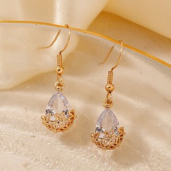 Золотой Элегантные латунные серьги-корзинки в форме слезы, на Рождество, с четким кубического циркония, золотые, 34x11 мм