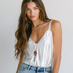 Красный Сердце в богемном стиле 201 ожерелья с подвеской-кисточкой из нержавеющей стали, сплава и стеклянных бусин для женщин, античное серебро, красные, 23.62 дюйм (60 см)