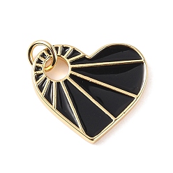 Черный Подвески из латуни с эмалью в стойку, с целью перехода в кольце, долговечный, реальный 18 k позолоченный, сердце, чёрные, 17x16x2 мм, Перейти кольцо: 5x0.9 мм, 3 мм внутренним диаметром
