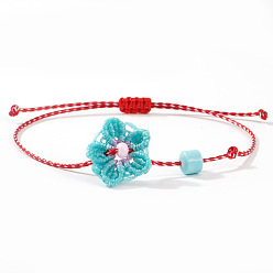 Небесно-голубой Браслеты ручной работы из вощеного шнура, сплетенные в плетение., Браслеты из плетеных бусин из смолы и синтетической бирюзы для женщин, цветок, голубой, 11.02 дюйм (28 см)
