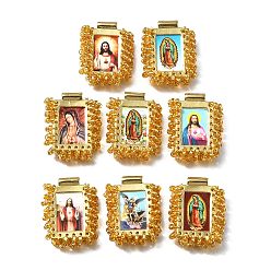 (932FM) Темно-синий аква-матовый с подкладкой Подвески барс, с пластиковыми бусинами и бумагой, прямоугольник с фантастическими святыми, без кадмия, без никеля и без свинца, темно-золотистые, 27x22x6 мм, отверстие : 2.2 мм