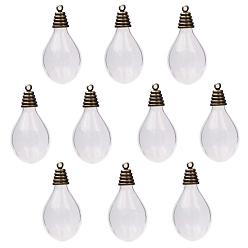Antique Bronze Glass Pendants,  Teardrop, Antique Bronze, 31x18mm, 10pcs/set