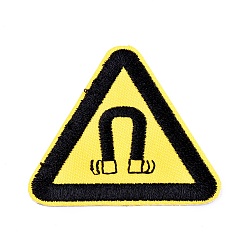 Желтый Компьютеризированная вышивка тканью утюжок на / шить на заплатках, аксессуары для костюма, треугольник с предупреждающим знаком, предупреждающее электромагнитное поле, желтые, 50.5x45.5x1.3 мм