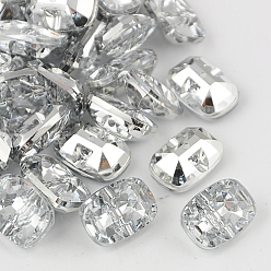 Weiß Taiwan Acryl-Strass-Tasten, facettiert, 1-Loch, Rechteck, weiß, 30x21x10.5 mm, Bohrung: 2 mm