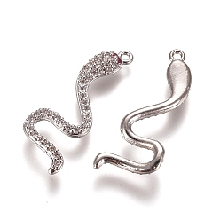 Platinum Brass Micro Pave Cubic Zirconia Pendants, Snake, Clear, Platinum, 30.5x11x2.5mm, Hole: 1.4mm