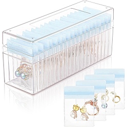 Светло-Синий Прямоугольные акриловые коробки для хранения ювелирных изделий, с 20шт. антиокислительные ПВХ-ювелирные пакеты с застежкой-молнией, голубой, 21x7.1x9.7 см, мешок: 8x6 см