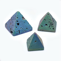 Rainbow Plated Electroplated Natural Druzy Geode Quartz Home Display Decorations, Pyramid, Rainbow Plated, 40x40x39mm