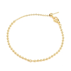 Настоящее золото 18K 2.5мм латунная шариковая цепочка для изготовления браслета, Регулируемые браслеты-слайдеры для подвесок, стойки покрытие, долговечный, без кадмия и без свинца, реальный 18 k позолоченный, 6.06 дюйм (15.4 см)