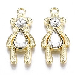 Light Gold Rack Plating Alloy Pendants, with Glass, Cadmium Free & Lead Free, Bear, Light Gold, 29.5x13.5x4.5mm, Hole: 2mm