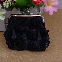 Черный Сумочка трапециевидной формы из полиэстера, с железным каркасом для сумочки и пудрой с блестками, принадлежности для американских кукол, цветочным узором, чёрные, 70x90 мм