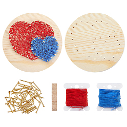 Сердце 1Наборы для создания картин из ниток своими руками, включая деревянную доску, металлические гвозди, полиэфирная нить, разноцветные, сердце, 16x2.5 мм, штифты : 1 мм, 54 шт