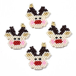 FireBrick MIYUKI & TOHO Japanese Seed Beads, Handmade Pendants, Loom Pattern, Pig, FireBrick, 22x21x2mm, Hole: 1.6mm