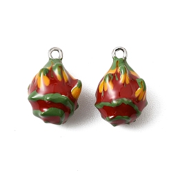 Питайи Латунь эмаль прелести, без кадмия, без никеля и без свинца, Реальная платина, фрукты, питайи, 14x8.5~9.5 мм, отверстие : 1.2 мм