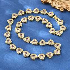 Chapado en Oro Real 18K Collares de tenis con forma de corazón, pavé de latón y circonitas cúbicas rosas., sin plomo y cadmio, chapado en rack, larga duración plateado, real 18 k chapado en oro, 17.72 pulgada (45 cm)