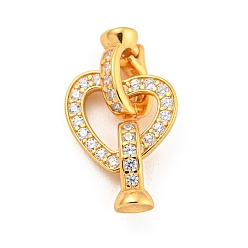 Настоящее золото 18K 925 Складчатые застежки из стерлингового серебра с микропаве из прозрачного кубического циркония, сердце, реальный 18 k позолоченный, 19 мм, отверстие : 3 мм