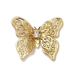 Настоящее золото 18K Латунный кабошон, со стразами, долговечный, без никеля , бабочка, реальный 18 k позолоченный, 18.5x21.5x4.5 мм