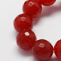 Dark Red Natural Jade Bead Strands, Dyed, Faceted, Round, Dark Red, 8mm, Hole: 1mm, about 48pcs/strand, 14.9 inch