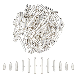 Silver 120Pcs 6 Style Brass Slide On End Clasp Tubes, Slider End Caps, Silver, 20pcs/style