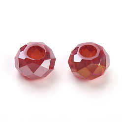 Red Glass European Beads, Large Hole Beads, No Metal Core, Faceted, Rondelle, Red, 14x8mm, Hole: 5mm