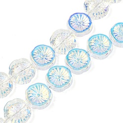 Белый Полугальванизированная краска для запекания стеклянные бусины нити, плоский круглый с цветком, с покрытием AB цвета, белые, 12x4 мм, отверстие : 1 мм, около 50 шт / нитка, 23.62'' (60 см)