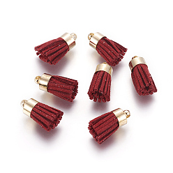 Темно-Красный Подвески из замшевого шнура, с латунной фурнитурой , золотые, темно-красный, 16~19x7 мм, отверстие : 1 мм