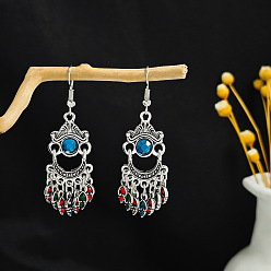 Синий Серьги-люстры из сплава в богемном стиле, украшения для женщин, платина, синие, 75x18 мм