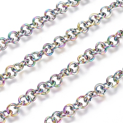 Rainbow Color Ионное покрытие (ip) 304 роликовая цепь из нержавеющей стали, отрыгивающая цепь, с катушкой, несварные, Радуга цветов, Коннекторы : 5x1 мм, около 32.8 футов (10 м) / рулон