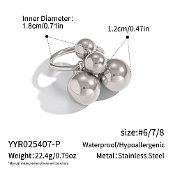 Нержавеющая Сталь Цвет 304 женские кольца-пальцы из нержавеющей стали с бусинами, цвет нержавеющей стали, внутренний диаметр: 17 мм