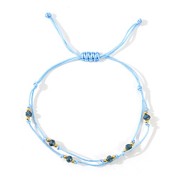 Светло-Синий Граненые стеклянные бусины рондель плетеные браслеты из бусин, регулируемые нейлоновые многорядные браслеты для женщин, голубой, внутренний диаметр: 11 дюйм (28 см)