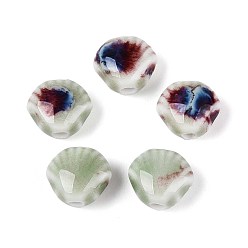 Темный Морско-зеленый Ручной фарфоровые керамические шарики, фантазии античного стекла фарфора, формы раковины, темно-зеленый, 10.5~11x12x7~8 мм, отверстие : 2 мм