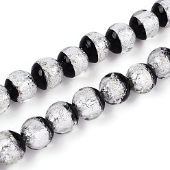 Черный Светящиеся бусины ручной работы из серебряной фольги в технике лэмпворк, круглые, светится в темноте, чёрные, 10~11 мм, отверстие : 1.2~1.4 мм, около 50 шт / нитка, 18.50~18.90 дюйм (47~48 см)
