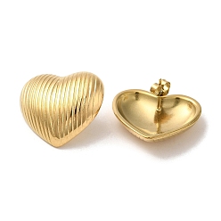 Golden Ion Plating(IP) 304 Stainless Steel Stud Earrings, Textured Heart, Golden, 22x25mm