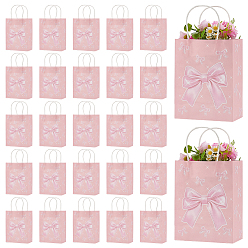 Pink Бумажные упаковочные пакеты с бантом и ручками, сумки для покупок, прямоугольные, розовые, 21x15.9x0.15 см, развернуть: 15.9x8.2x21 см