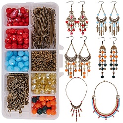 Antique Bronze & Stainless steel Color DIY Earring Making, with Glass Beads, Alloy Chandelier Component, Tibetan Style Alloy Pendants, Brass Crimp Beads and Jump Rings, Iron Cable Chains, Antique Bronze & Stainless steel Color