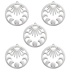 Нержавеющая Сталь Цвет 5 шт. 201 подвески из нержавеющей стали, лазерная резка, подвески с фазами луны, цвет нержавеющей стали, 30x28x1 мм, отверстие : 1.4 мм