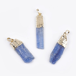Золотой Подвески натуральный кианит / цианит / дистен, с латунной найти, золотые, 38~52x8.5~14.5x2.5~5 мм, отверстие : 4x5 мм