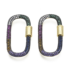Разноцветный Латунные микропаве, кубический цирконий, винт, карабин, подвески с замком, для изготовления ожерелий, быстрые ссылки, овальные, без никеля , реальный 16 k позолоченный, красочный, 35x19x3 мм, Винт: 8x5 мм