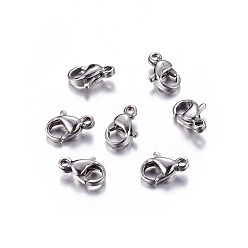 Stainless Steel Color 304 Stainless Steel Lobster Claw Clasps, Parrot Trigger Clasps, Manual Polishing, 9x5x2.5mm, Hole: 1mm