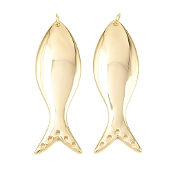 Real 18K Gold Plated Brass Pendants, Cadmium Free & Lead Free, Long-Lasting Plated, Rack Plating, Fish Charms, Real 18K Gold Plated, 49x16.5x3mm, Hole: 1.4mm/3mm