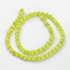 Yellow Green Cat Eye Beads, Round, Yellow Green, 8mm, Hole: 1mm, about 15.5 inch/strand, about 49pcs/strand