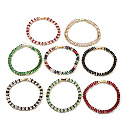 Mixed Color Rack Plating Brass Micro Pave Cubic Zirconia Chain Bracelets with Fold Over Clasps, Long-Lasting Plated, Mixed Color, 7-5/8x1/4 inch(19.3x0.6cm)