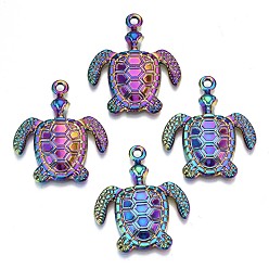 Rainbow Color Alloy Pendants, Cadmium Free & Lead Free, Tortoise, Rainbow Color, 34x29x3mm, Hole: 2mm