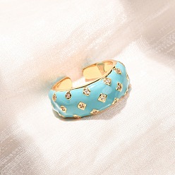 Cielo Azul Anillos abiertos de latón con micro pavé de circonita cúbica, con esmalte, sin plomo y cadmio, chapado en rack, larga duración plateado, real 18 k chapado en oro, el cielo azul, 8 mm, tamaño de EE. UU. 6 (16.5 mm)