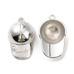 Platinum CCB Plastic Pendants, Cap with Word Mandy Charm, Platinum, 38x22.5x11mm, Hole: 2.2mm