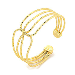 Real 18K Gold Plated Rack Plating Brass Multi-Strand Open Cuff Bangles for Women, Cadmium Free & Lead Free, Long-Lasting Plated, Real 18K Gold Plated, Inner Diameter: 2-1/8 inch(5.5cm)