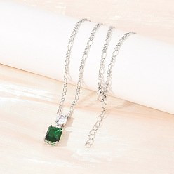 Платина Подвеска в виде флакона духов из латуни с прозрачными кубическими циркониями и зеленым стеклом, цепочка Фигаро для женщин., долговечный, стойки покрытие, без свинца и без кадмия, платина, 16.10 дюйм (40.9 см)