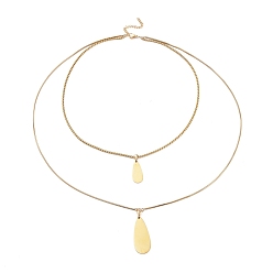 Golden 304 Stainless Steel Double Layer Necklaces, with Box Chains & Snake Chains, Teardrop, Golden, 20.47 inch(52cm)