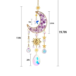 Аметист Украшения из стеклянных и аметистовых самородков, подвесные ловцы солнца, с латунной фурнитурой , для украшения дома, 470 мм