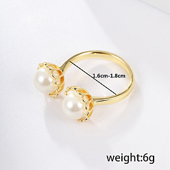 Золотой Латунные кольца-манжеты для женщин, с жемчуг, золотые, внутренний диаметр: 16мм~18мм